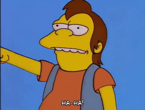 Simpsons Character Pointing At Building Saying Ha-Ha GIF