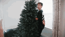 Singer Johnny Orlando Lifting Christmas Tree GIF