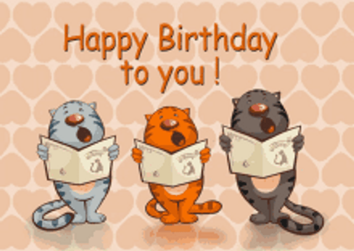 Singing Three Cute Cats Happy Birthday To You GIF