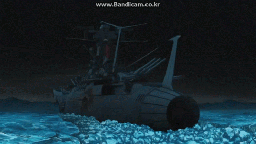 Sinking Animated Battleship At Night GIF