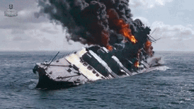 Sinking Boat Burning Explosion Flipping Over GIF