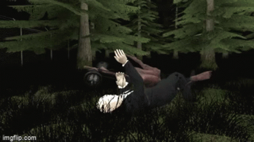 Siren Head Wrestling Mannequin Kicking Into Forest GIF