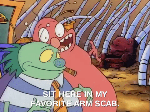 Sit Here In My Favorite Arm Scab GIF