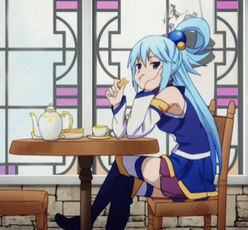 Sitting Aqua Chewing Food GIF