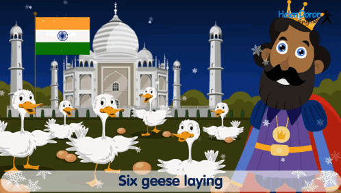 Six Geese Laying in Front of a Mosque