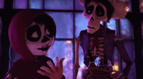 Skeleton And Child Standing In Room GIF