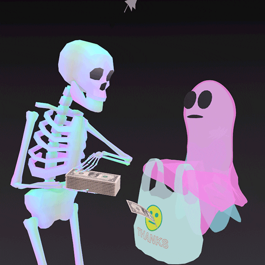 Skeleton And Ghost Making It Rain GIF