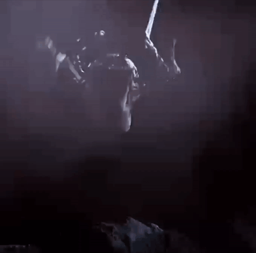 Skeleton Flying Through Foggy Room