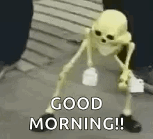 Skeleton Holding Bottle Of Milk Saying Good Morning GIF