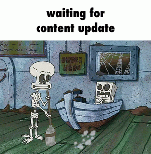 Skeleton Holding Broom Beside Boat Saying Order Here