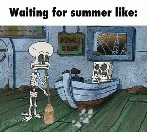 Skeleton Holding Broom Next To Boat With Sign Saying Order Here GIF