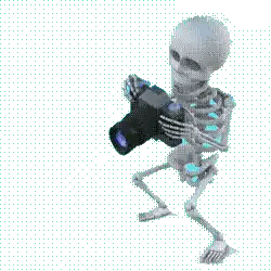 Skeleton Holding Camera with Blue Lens