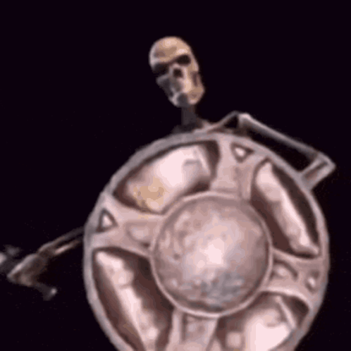 Skeleton Holding Shield And Hammer GIF