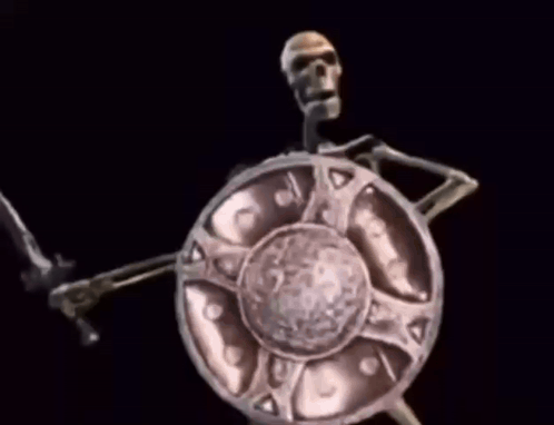 Skeleton Holding Shield And Sword GIF
