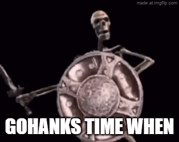 Skeleton Holding Sword And Shield Saying Gohanks Time When GIF