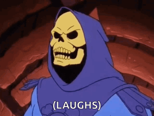 Skeleton in Blue Hood Laughing