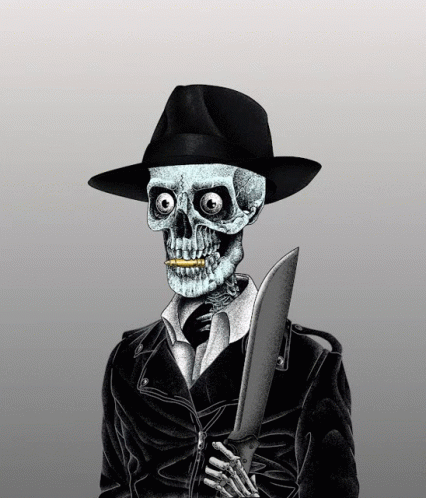 Skeleton in Hat and Jacket Holding Knife