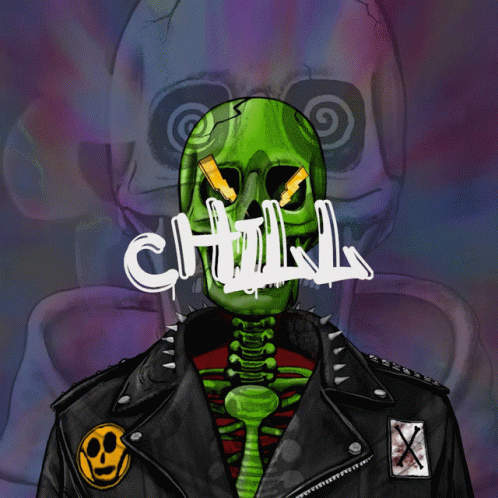 Skeleton In Leather Jacket Saying Chill GIF