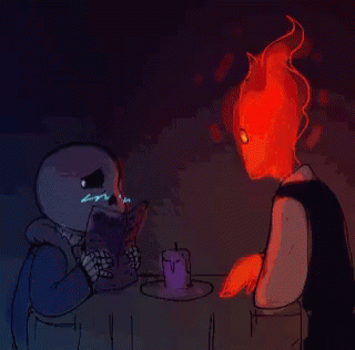 Skeleton Reading Menu Next to Fire Monster