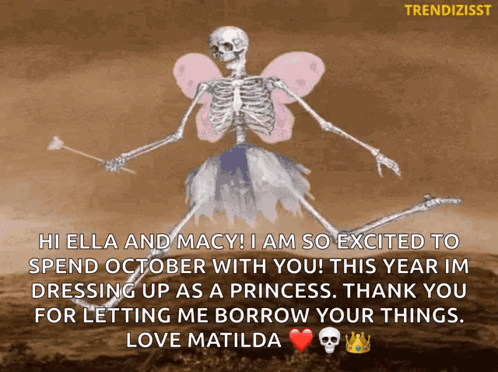Skeleton Running Dressing Like Princess GIF