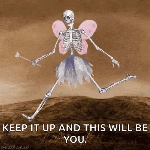 Skeleton Running Princess With Wings GIF