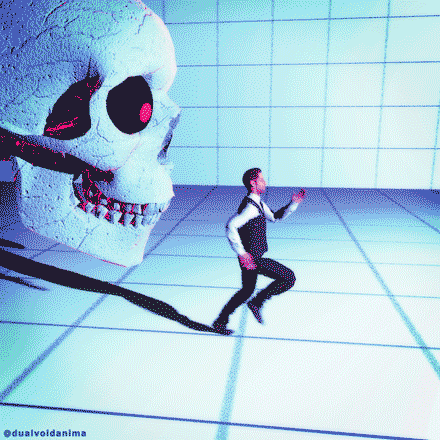 Skeleton Running Skull Chasing Man GIF