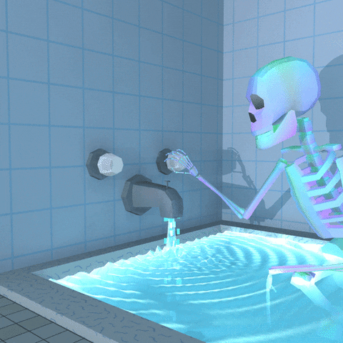 Skeleton Turns On Bath Tub Water Pouring GIF