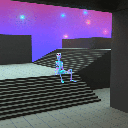 Skeleton Waiting At The Stairs GIF