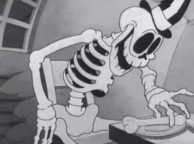 Skeleton Waiting & Eating Bones GIF