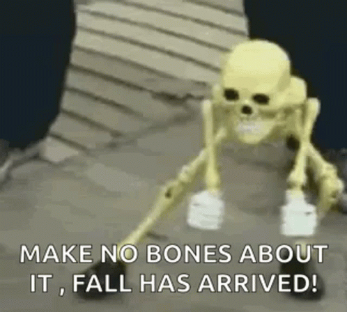 Skeleton Walking Sidewalk Saying Make No Bones About It Fall Has Arrived