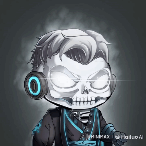 Skeleton Wearing Headphones And Blue Shirt GIF