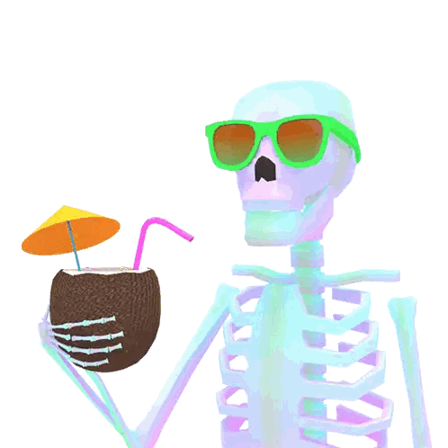 Skeleton Wearing Sunglasses Holding Coconut Drink