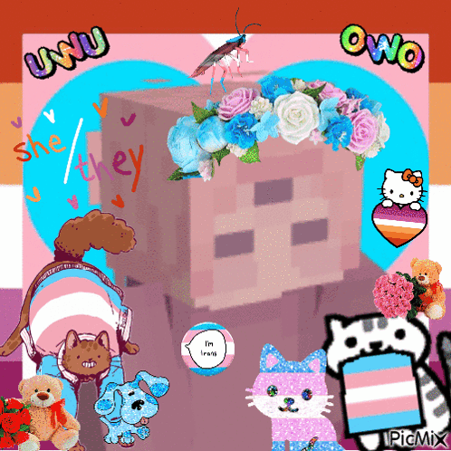 Skeleton With Flowers Text UWU OWO GIF