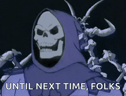 Skeleton with Horns Saying Until Next Time