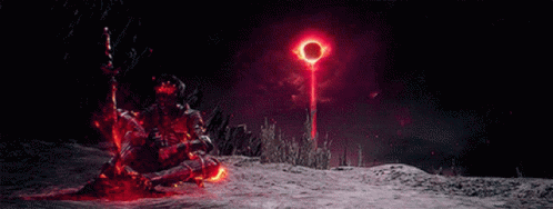 Skeleton With Sword Kneeling Before Red Light GIF