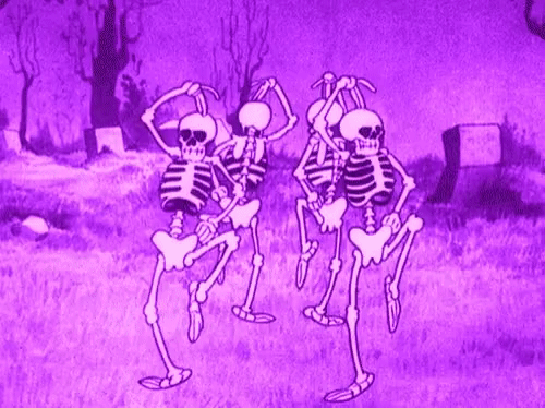 Skeletons Dancing With Purple Scenery GIF