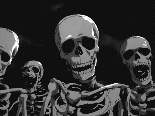 Skeletons Standing in Dark Room