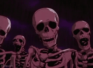 Skeletons With Mouths Open in Dark Room