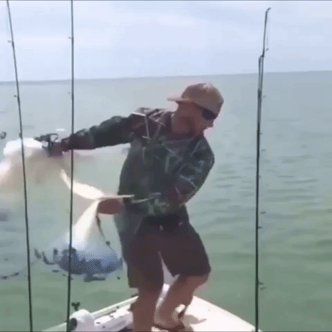 Skiff Guy Throws Net And Gets Thrown Also GIF