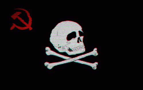 Skull and Crossbones with Red Hammer and Sickle
