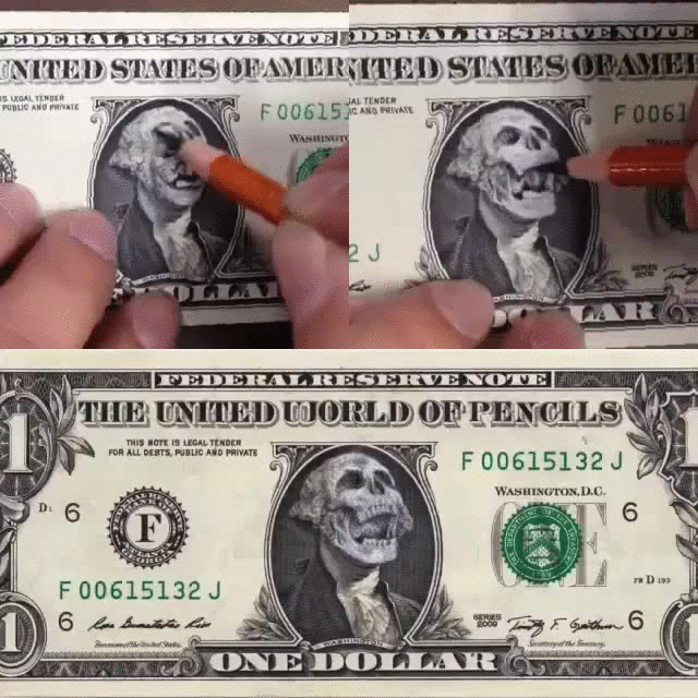 Skull Portrait In Dollar Bill GIF