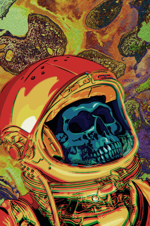 Skull Wearing Astronaut Costume Art GIF