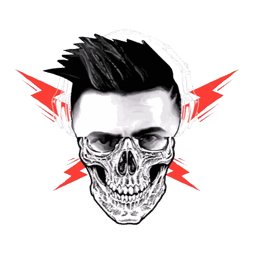 Skull with Headphones and Lightning Bolts