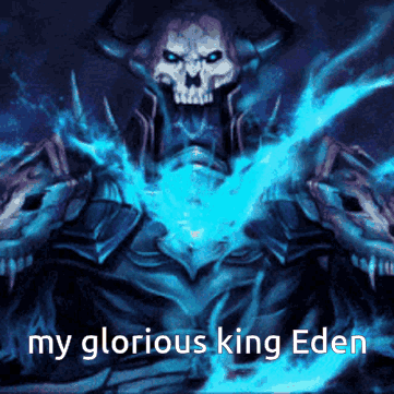 Skull with Horns Surrounded by Blue Flames