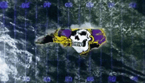 Skull With Purple and Yellow Ribbon