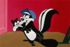 Skunk Pepe Kissing Black Cat GIF
