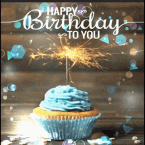 Sky Blue Cupcake Glitter Happy Birthday GIF