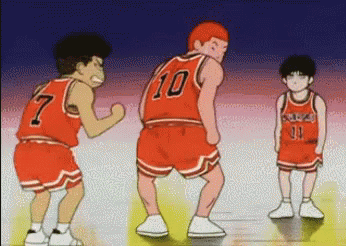 Slam Dunk Hanamichi Rukawa Ryota Miyagi Butt Kick GIF