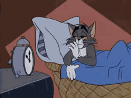 Sleeping Cartoon Cat Next To Alarm Clock GIF