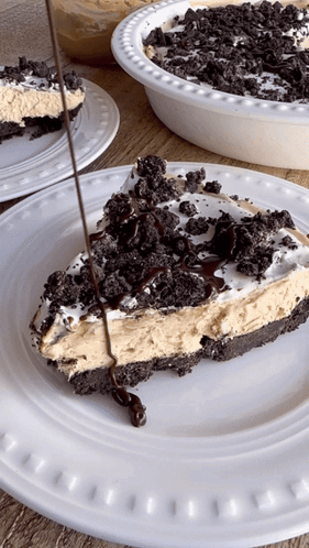 Slice Of Pie With Chocolate Pouring Over GIF